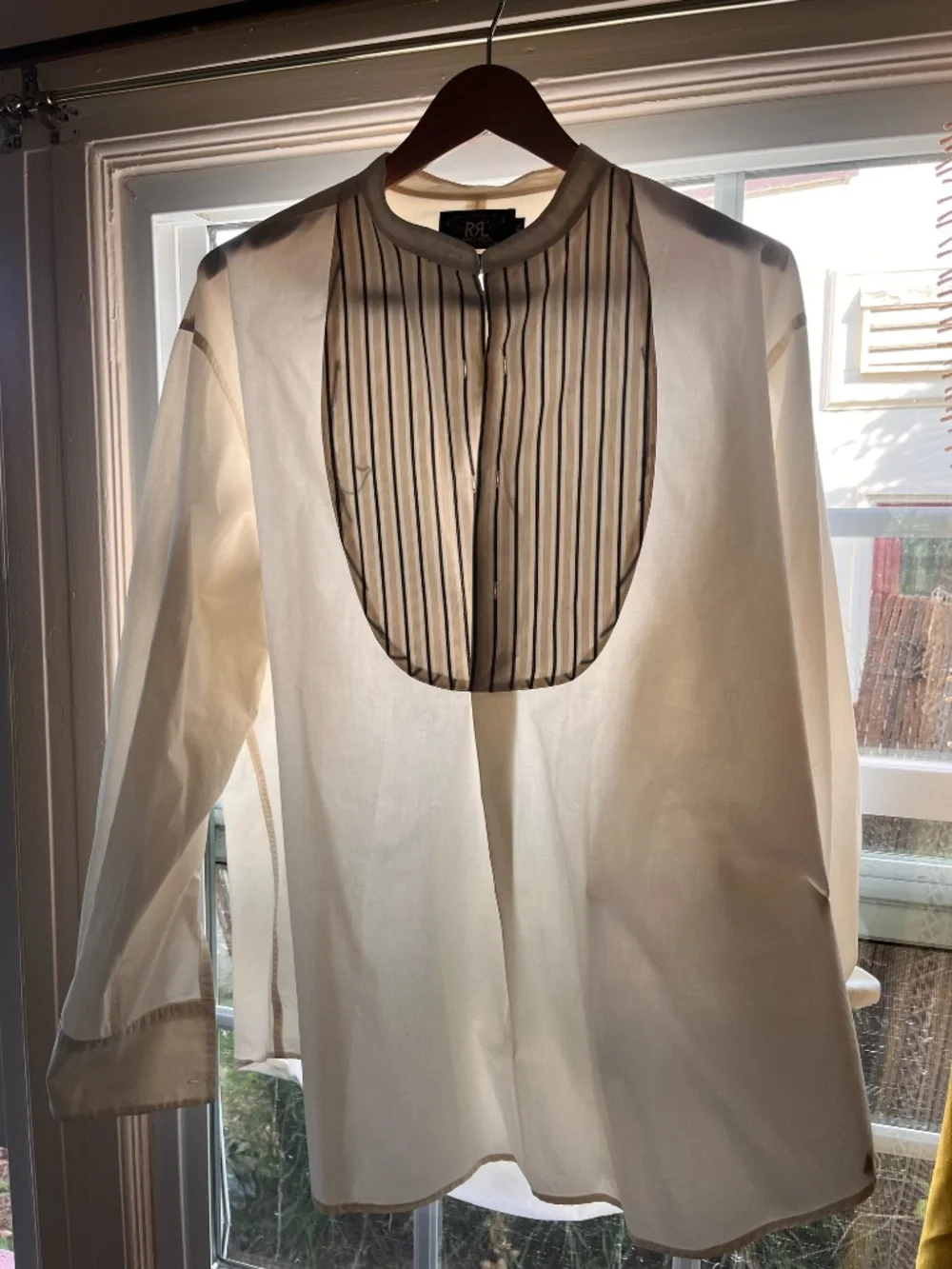 RRL Double RL 1990s Triple Star Bib Tuxedo Shirt XL White Band Collar - Picture 9 of 9